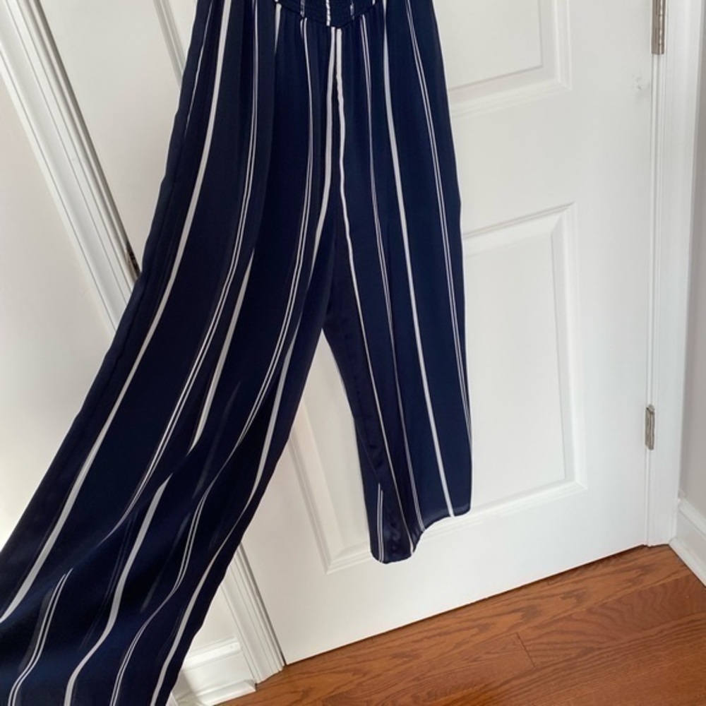 Forever 21 Navy Blue and White Striped Strapless Jumpsuit - Picture 3 of 4